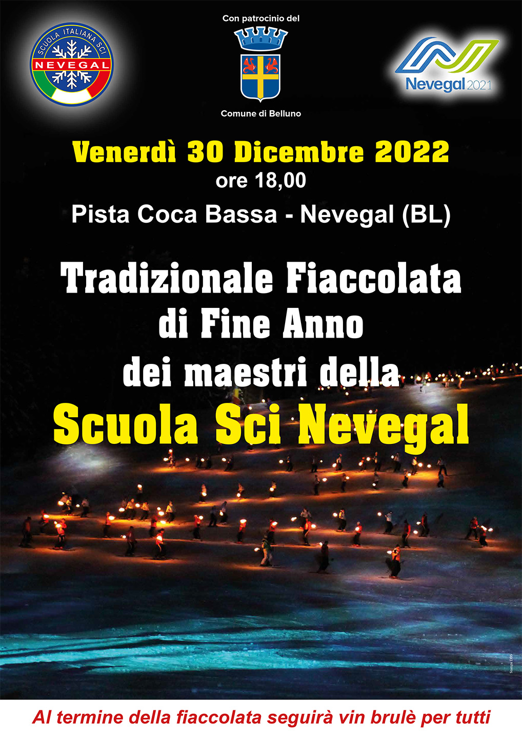 Scuola Sci e Snowboard Nevegal - Fiaccolata di fine anno 2022